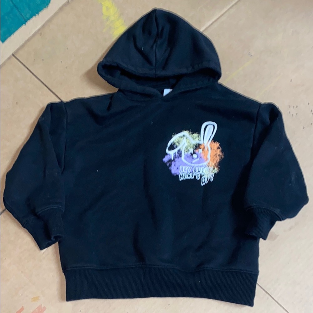 Retl$60 sz7 Zara Kids Black Hoodie with Colorful Graphic